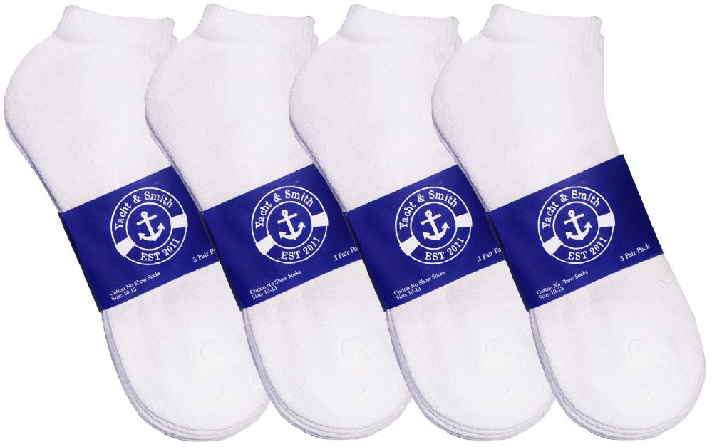 36 Pairs of Yacht & Smith Men's Cotton White No Show Ankle Socks