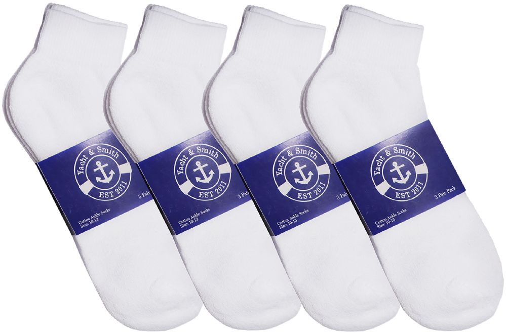 24 Wholesale Yacht & Smith Men's Cotton White Sport Ankle Socks
