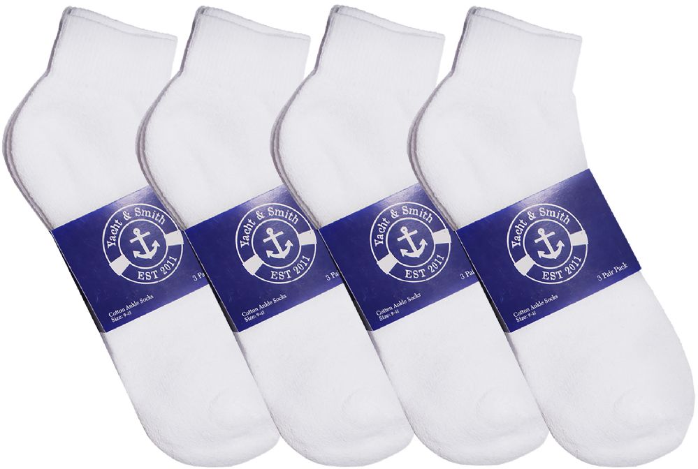 72 Wholesale Yacht & Smith Womens Cotton White Sport Ankle Socks, Sock Size 9-11
