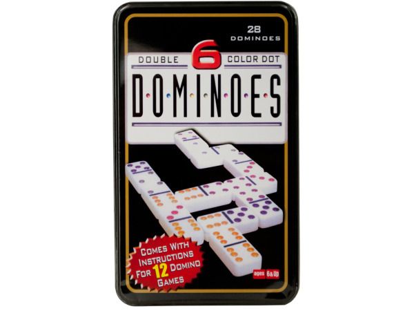 12 Wholesale DoublE-Six Color Dot Dominoes Game Set