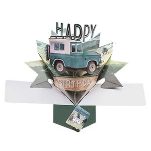 12 Pieces Happy Birthday Pop Up Card - Land Rover - Balloons & Balloon Holder