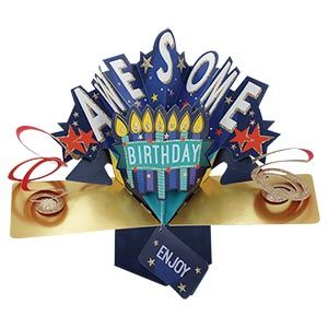 12 Wholesale Happy Birthday PoP-Up Card - Awesome