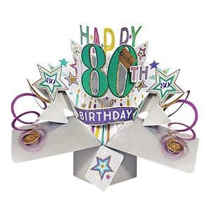 12 Wholesale Happy 80th Birthday Pop Up Card -Stars