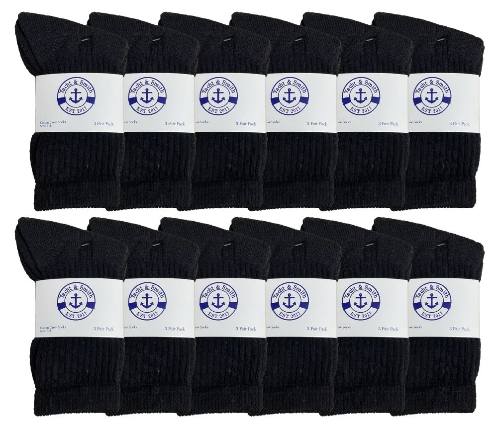 60 Wholesale Yacht & Smith Kids Cotton Terry Cushioned Crew Socks Black Size 6-8 Bulk Pack