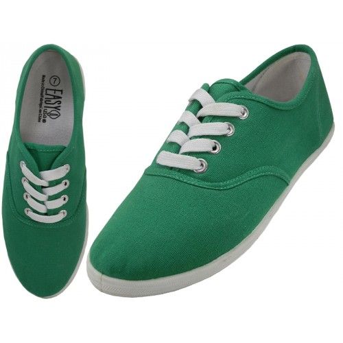 24 Pairs of Women's Casual Canvas Lace Up Shoes In Green