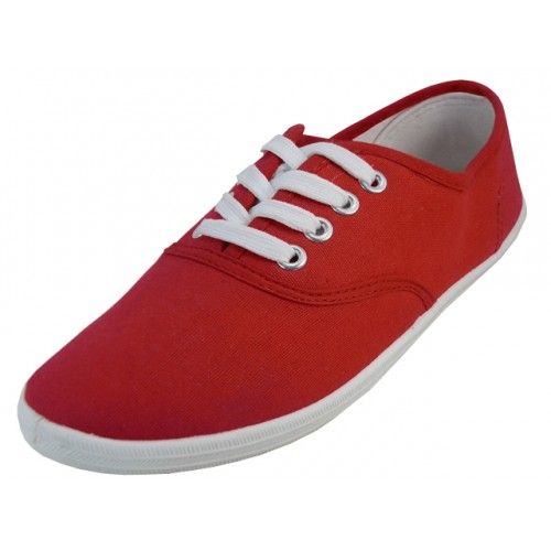 24 Wholesale Women's Casual Canvas Lace Up Shoes In Red