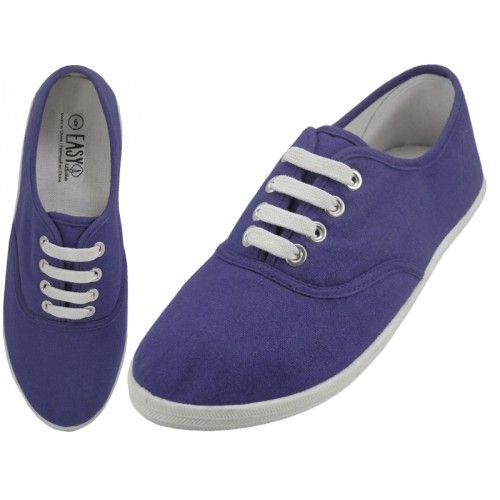 24 Wholesale Women's Casual Canvas Lace Up Shoes In Purple