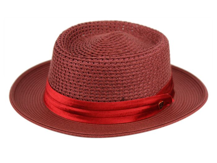 12 Wholesale Richman Brothers Polybraid Hats With Pleat Silk Band In Burgundy