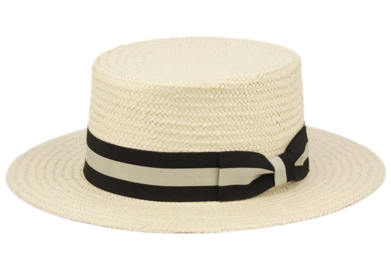 12 Wholesale Richman Brothers Straw Boater Hats With Stripe Band In Natural