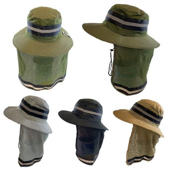 36 Wholesale Cotton Mesh Reflective Boonie Hat With Mesh Neck Flap Solid