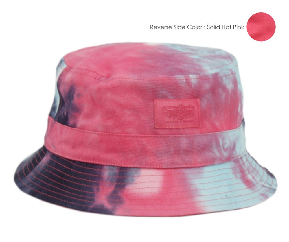 12 Wholesale Tie Dye Cotton Reversible Bucket Hats In Mix Hot Pink