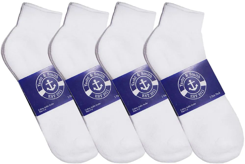 12 Wholesale Yacht & Smith Womens Lightweight Cotton Sport White Quarter Ankle Socks, Sock Size 9-11