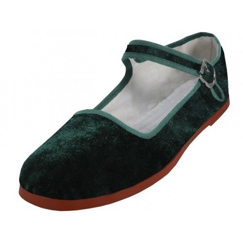30 Pairs of Women's Velvet Upper Classic Mary Jane Shoes In Green Color