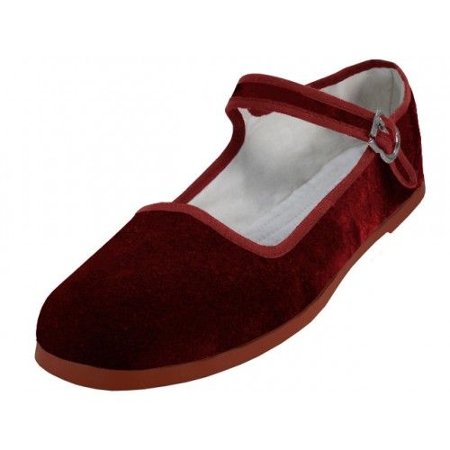 36 Pairs of Women's Velvet Upper Classic Mary Jane Shoes In Maroon Color