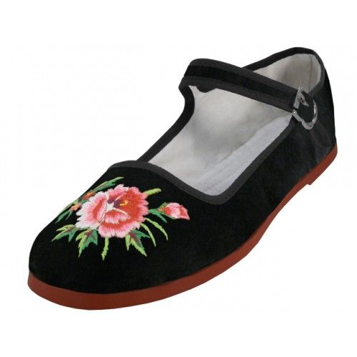 Women's Velvet Upper With Embroidery Classic Mary Janes Shoe