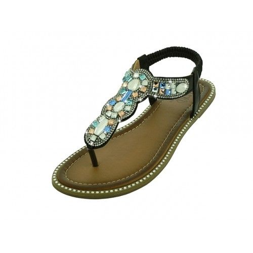 18 Wholesale Women's Rhinestone Upper Sandals In Black - at -  wholesalesockdeals.com