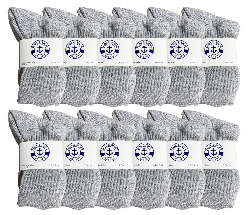 72 Wholesale Yacht & Smith Kids Cotton Terry Cushioned Crew Socks Gray Size 6-8