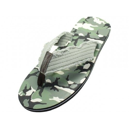 48 Wholesale Men's Green And Gray Camouflage Flip Flop Sandals
