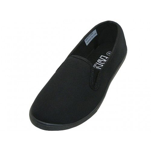 24 Pairs of Mens Slip On Twin Gore Upper Casual Canvas Shoes In Black