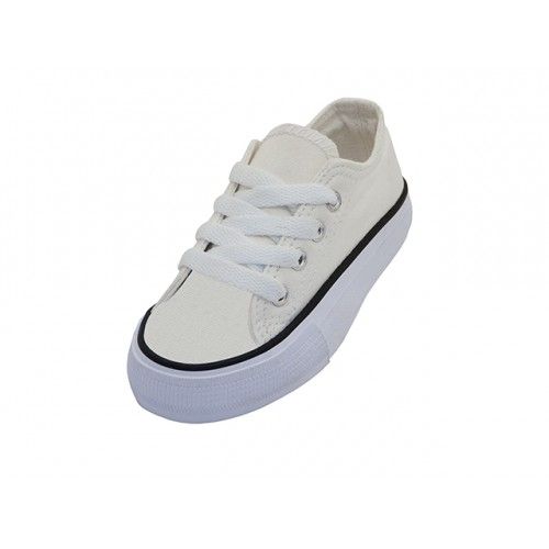 24 Wholesale Child's Comfortable Cotton Canvas Lace Up Shoe In White