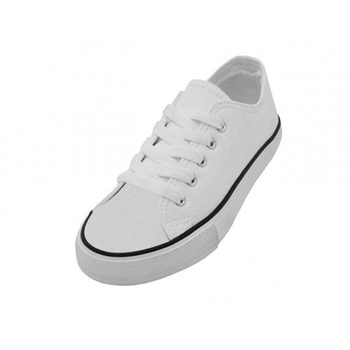 24 Wholesale Youth's Comfortable Cotton Canvas Lace Up Shoes White Color