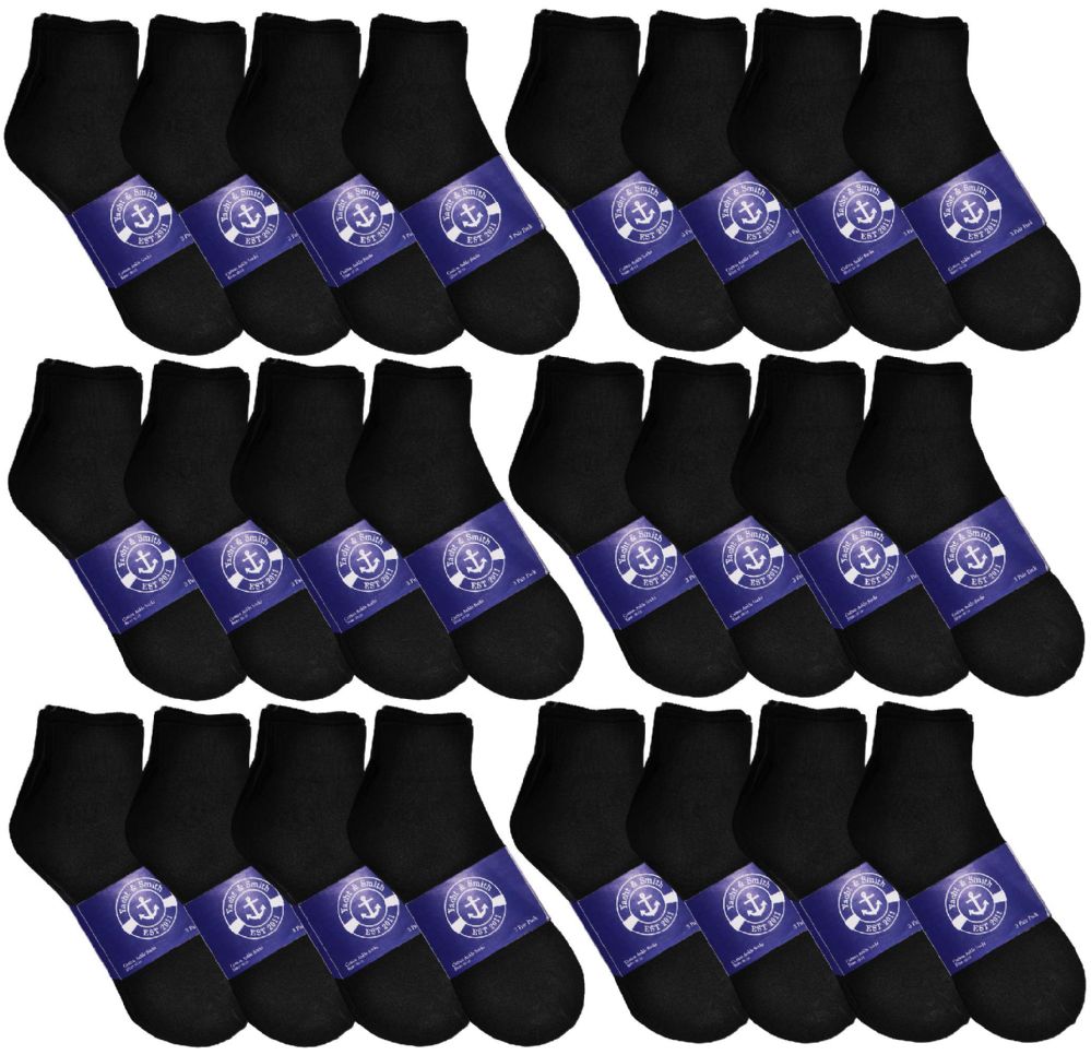 72 Pairs of Yacht & Smith Men's Cotton Black Quarter Ankle Socks