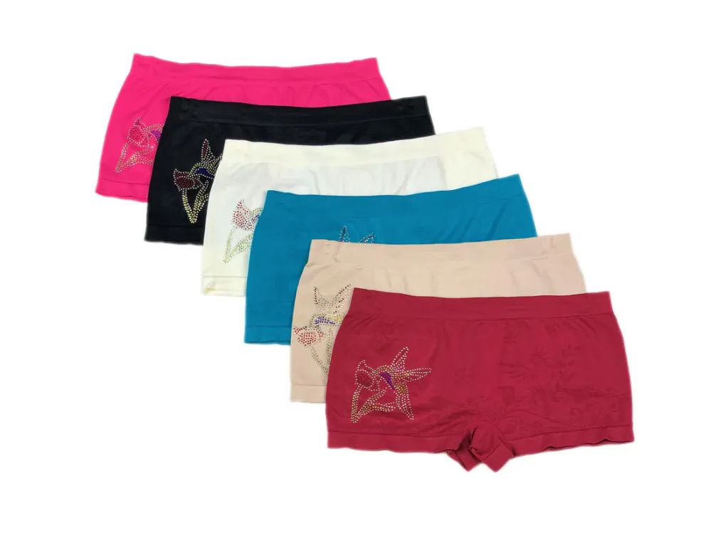 48 Wholesale Girl's Seamless Boxers With Rhinestones Size M - at 