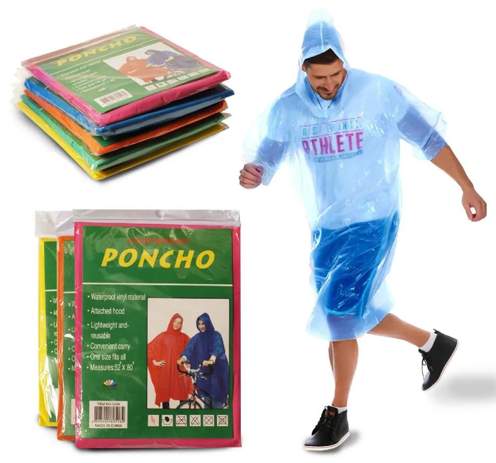 24 Wholesale Yacht & Smith Adult Unisex Reusable Rain Poncho With Hood (assorted)