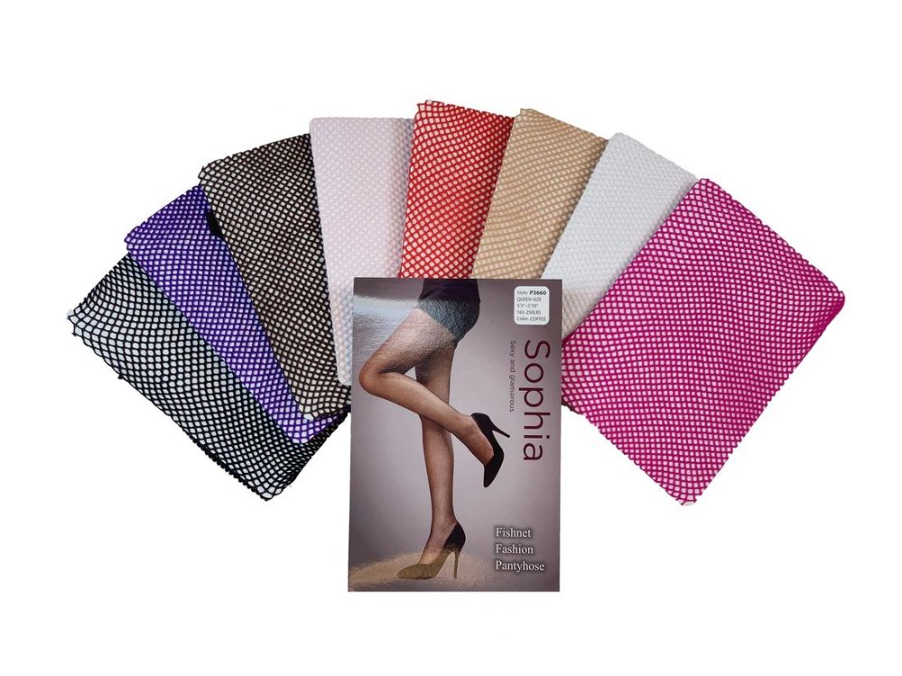 48 Wholesale Ladies' Fishnet Pantyhose Queen Size In Red