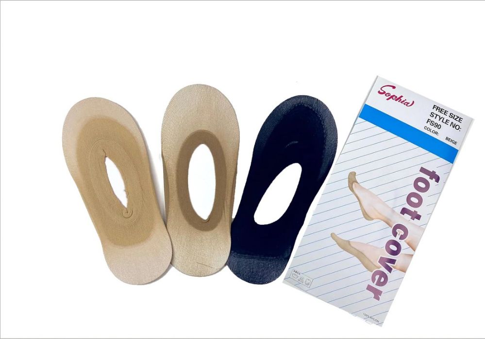 96 Pieces of Ladies' Foot Cover Sock Nylon One Size In Dark Beige