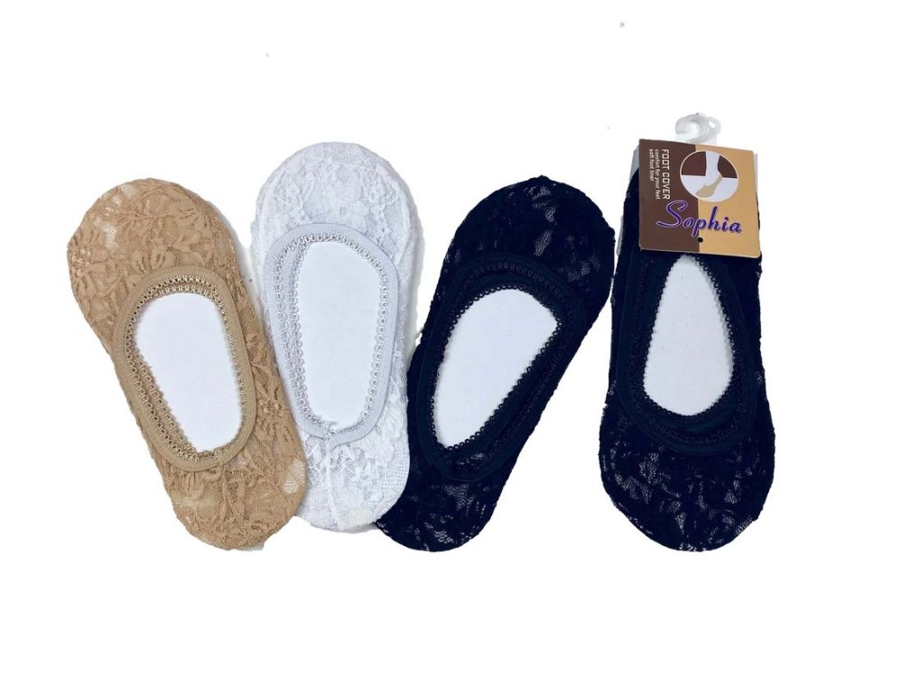 96 Wholesale Ladies' Lace Foot Cover One Size Fits Most In Beige