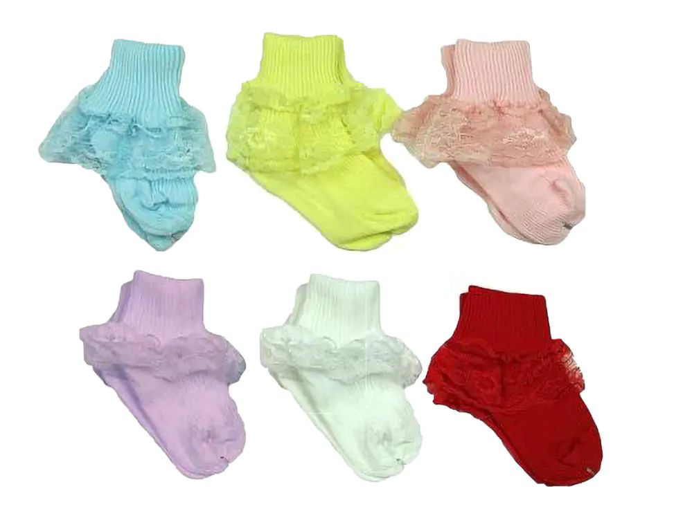 96 Pieces of Girl's Nylon Lace Socks Size Small Assorted Color