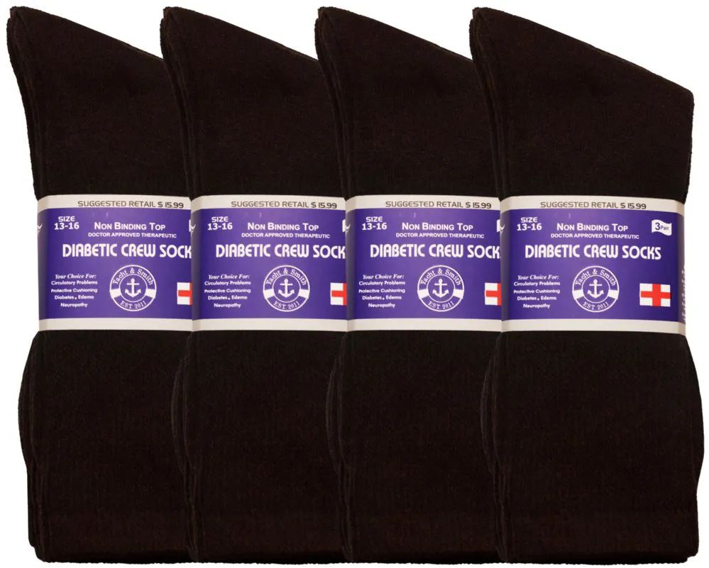60 Pairs Yacht & Smith Men's King Size Loose Fit Diabetic Crew Socks, Brown, Size 13-16 - Big And Tall Mens Diabetic Socks