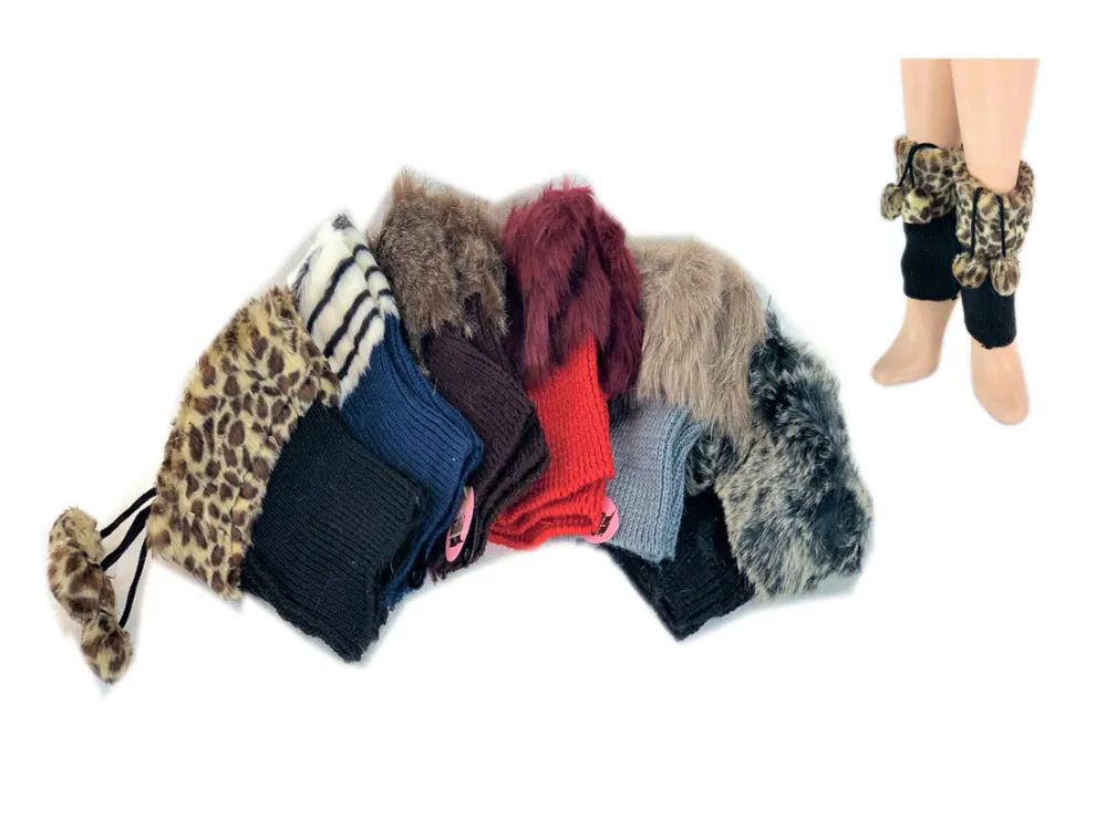 24 Wholesale Ladies' Faux Fur Leg Warmer One Size