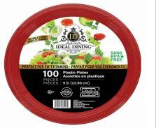 4 Pieces of Ideal Dining Plastic Plate 9in Red 100CT