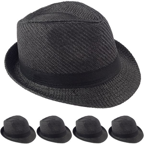 24 Pieces of Elegant Black Toyo Straw Trilby Fedora Hat