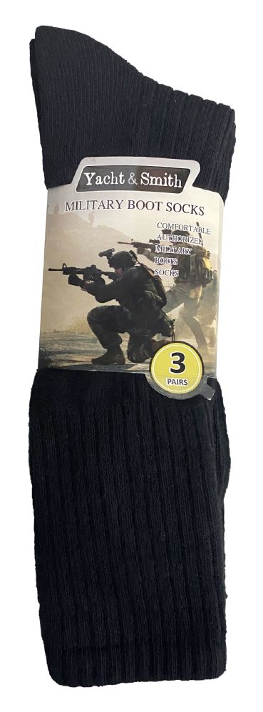24 Wholesale Yacht & Smith Men's Army Socks, Military Grade Socks Size 10-13 Solid Black