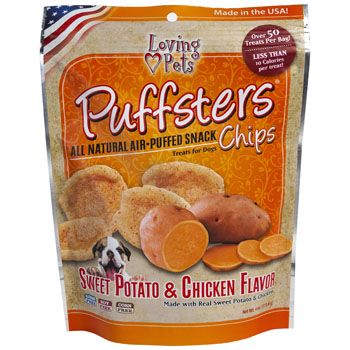 6 Pieces of Dog Treats Puffsters Chips Sweet Potato & Chicken 4 Oz Made In Usa