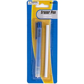 72 Wholesale Eraser Pen W/refill Eraser 5inl Stationary Blister Card