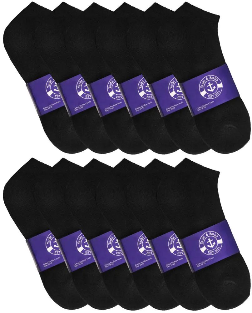 12 Pairs of Yacht & Smith Men's Cotton Black No Show Ankle Socks
