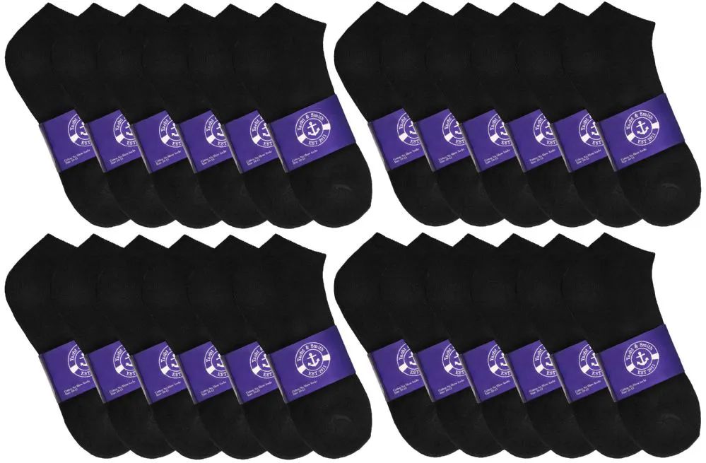 24 Pairs of Yacht & Smith Men's Cotton Black No Show Ankle Socks