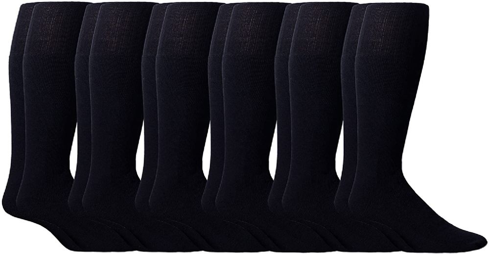 6 Pairs of Yacht & Smith 28 Inch Men's Long Tube Socks, Navy Cotton Tube Socks Size 10-13