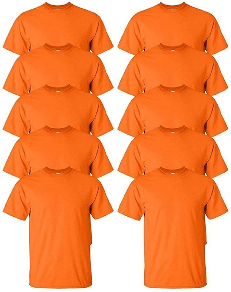 Mens Cotton Crew Neck Short Sleeve T-Shirts Bulk Pack Solid Orange