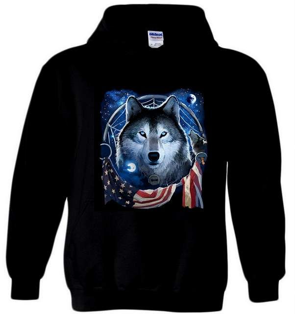 6 Wholesale Black Hoody Wolf Dream Flag Plus Size
