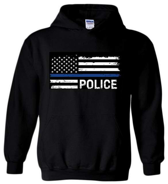 6 Wholesale Black Hoody Blue Line Police Plus Size