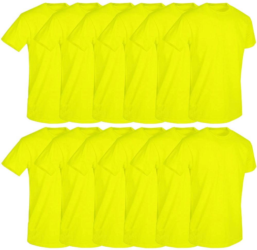 12 Bulk Mens Neon Yellow Cotton Crew Neck T Shirt Size Small