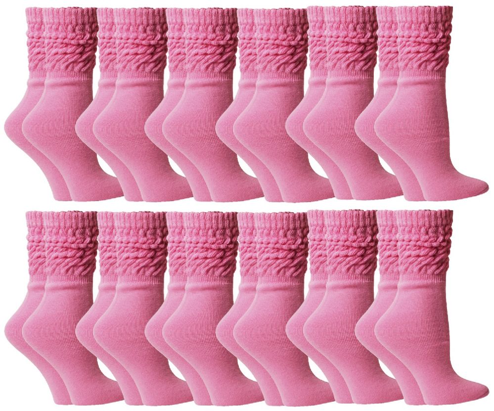 48 Wholesale Yacht & Smith Slouch Socks For Women, Solid Pink Size 9-11 - Womens Scrunchie Sock