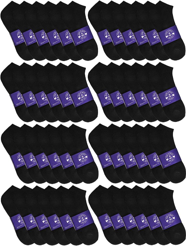 48 Pairs of Yacht & Smith Men's Cotton Black No Show Ankle Socks