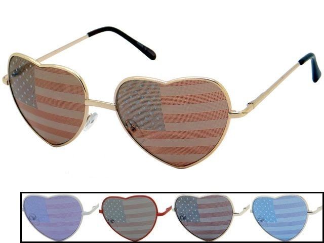 24 Wholesale Heart Shaped Metal Usa Flag Sunglasses