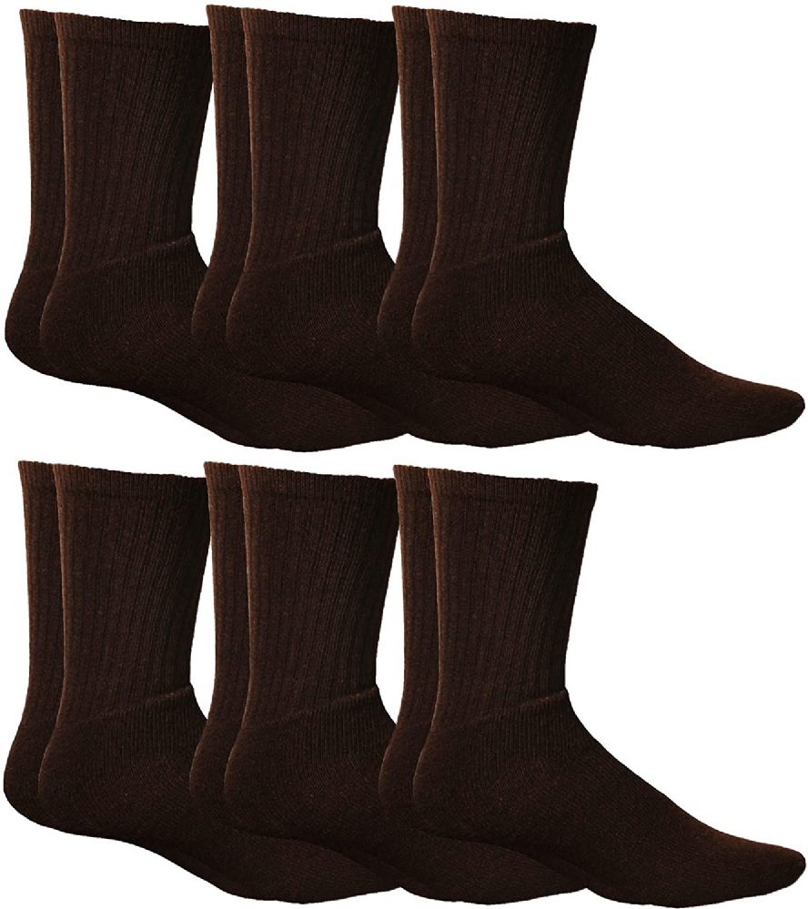 6 Pairs of Yacht & Smith Women's Sports Crew Socks, Size 9-11, Brown